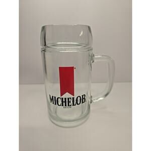 Vintage MICHELOB Clear Glass Beer Mug Stein Black and Red .5L 6.25" Tall
